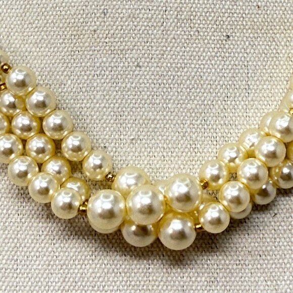 Vintage‎ Multi-Strand Imitation Pearl Necklace Gold-Tone Spacer Beads Classic - Picture 3 of 8